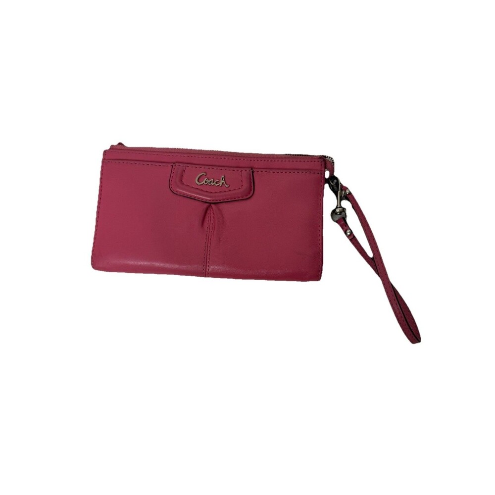 COACH Vintage Chelsea Hot Pink Leather Accordion Zip Around Wallet Wristlet Band